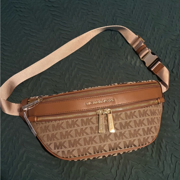 Michael Kors Tan and Brown Logo Belt Bag